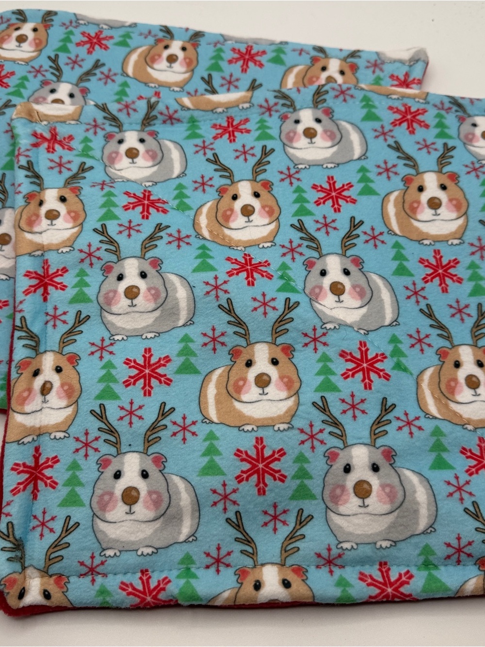 Guinea Pig P Piddle Pads  Reversible Fleece 12” Pair Lot 2 Rudolph Christmas